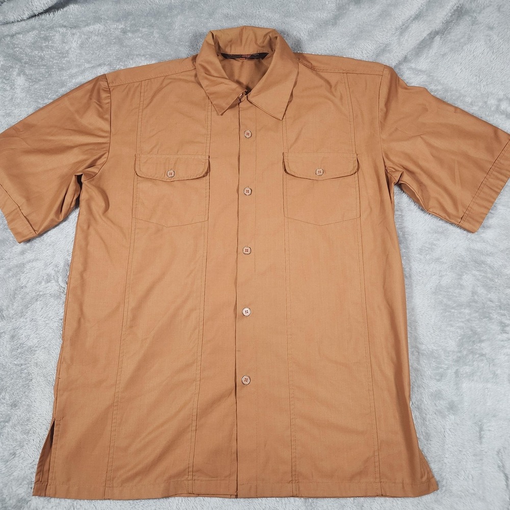 Michael Irvin Shirt‎ Mens Large Brown Wool Blend Short Sleeve Button Up Pockets